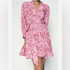 NWT Zara Pink Paisley Shirt Dress M